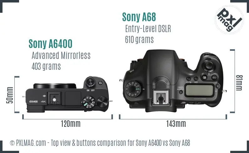 Sony A6400 vs Sony A68 top view buttons comparison