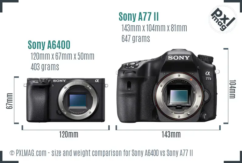 Sony A6400 vs Sony A77 II size comparison