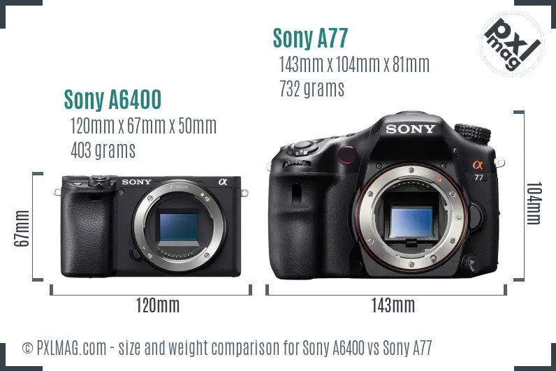 Sony A6400 vs Sony A77 size comparison