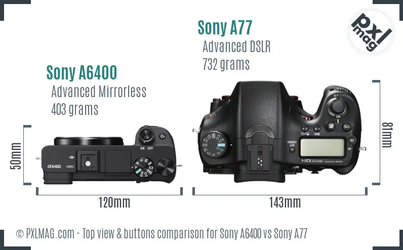 Sony A6400 vs Sony A77 top view buttons comparison