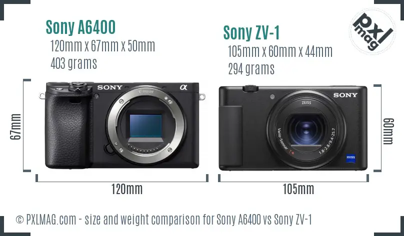 Sony A6400 vs Sony ZV-1 size comparison
