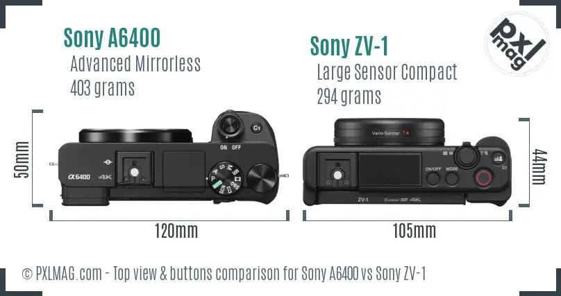 Sony A6400 vs Sony ZV-1 top view buttons comparison