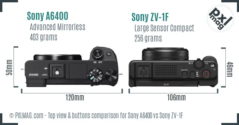 Sony A6400 vs Sony ZV-1F top view buttons comparison Sony A6400 vs Sony ZV-1F top view buttons comparison