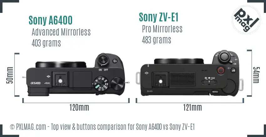 Sony A6400 vs Sony ZV-E1 top view buttons comparison