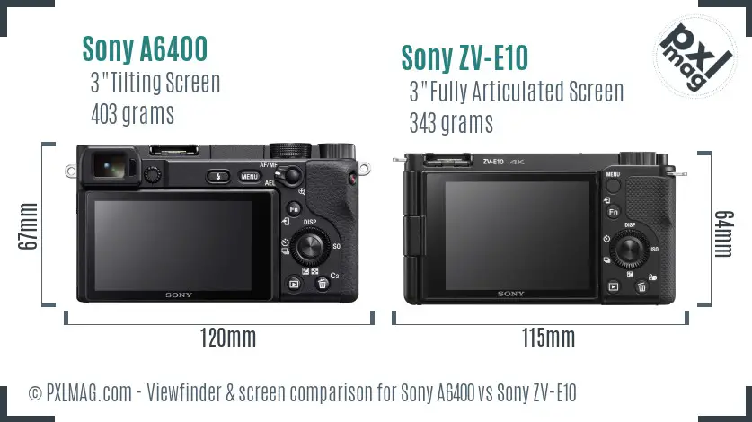 Sony A6400 vs Sony ZV-E10 Screen and Viewfinder comparison