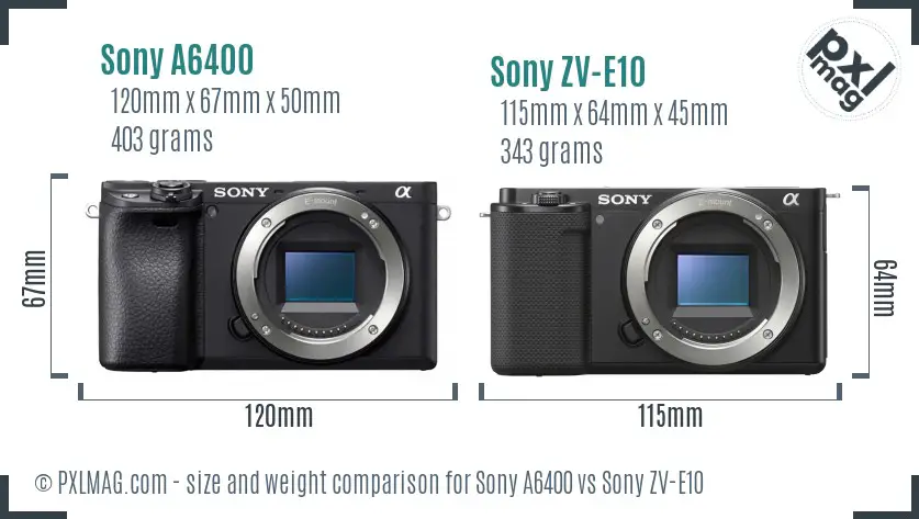 Sony A6400 vs Sony ZV-E10 size comparison
