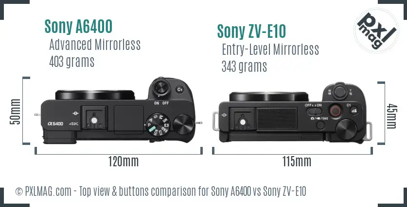 Sony A6400 vs Sony ZV-E10 top view buttons comparison