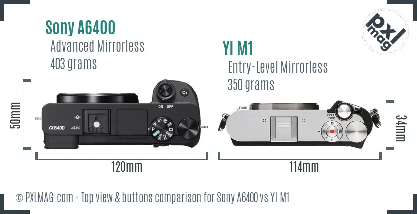 Sony A6400 vs YI M1 top view buttons comparison