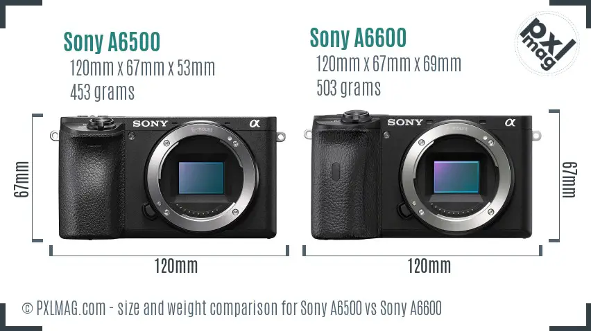 Sony A6500 vs Sony A6600 size comparison