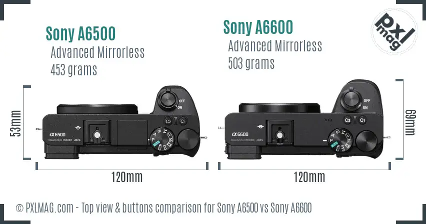 Sony A6500 vs Sony A6600 top view buttons comparison