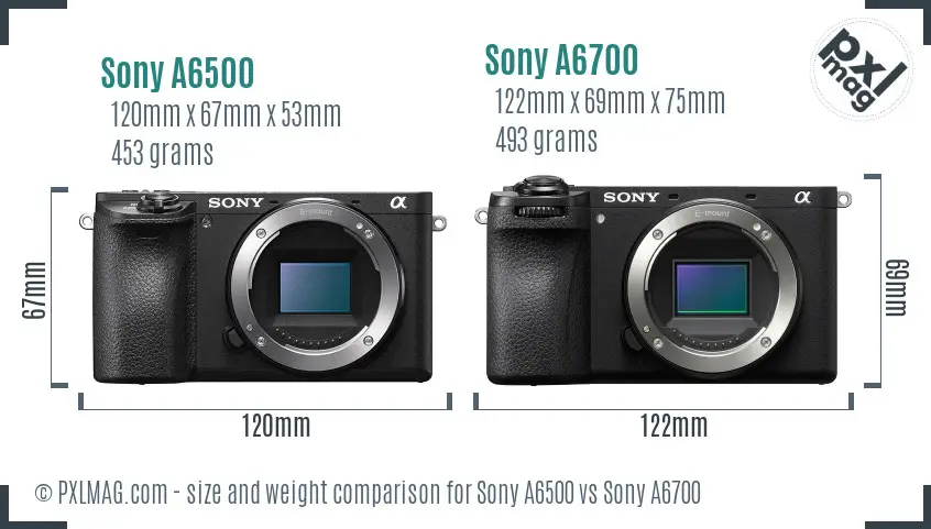Sony A6500 vs Sony A6700 size comparison