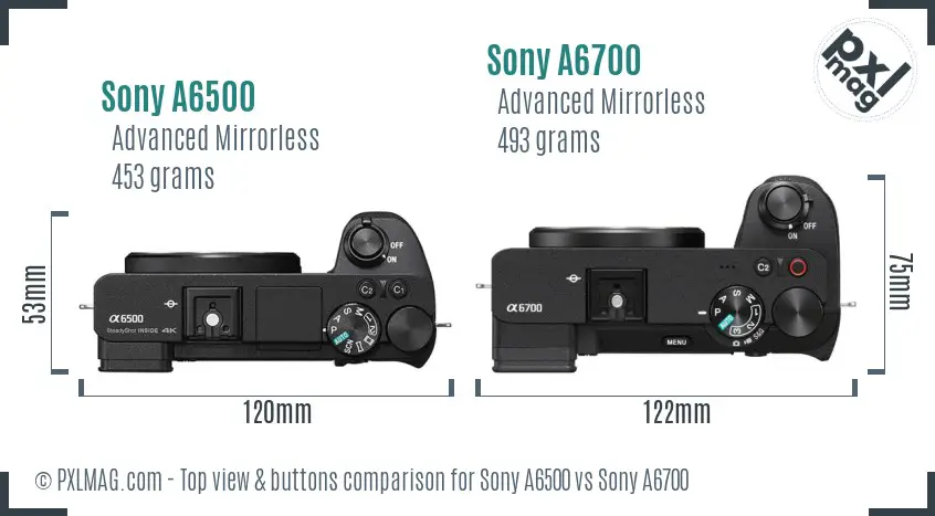 Sony A6500 vs Sony A6700 top view buttons comparison