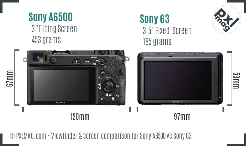 Sony A6500 vs Sony G3 Screen and Viewfinder comparison