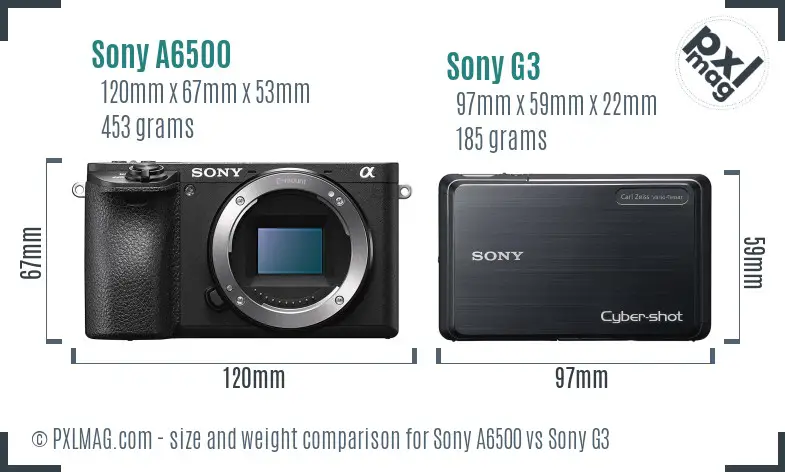 Sony A6500 vs Sony G3 size comparison