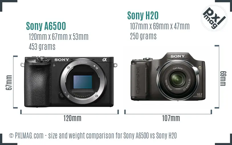 Sony A6500 vs Sony H20 size comparison