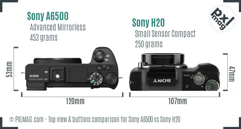 Sony A6500 vs Sony H20 top view buttons comparison