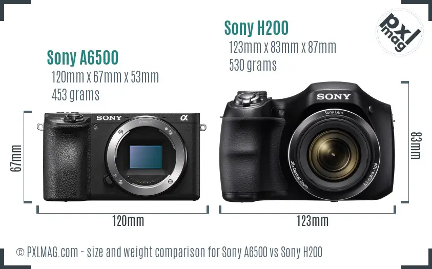 Sony A6500 vs Sony H200 size comparison