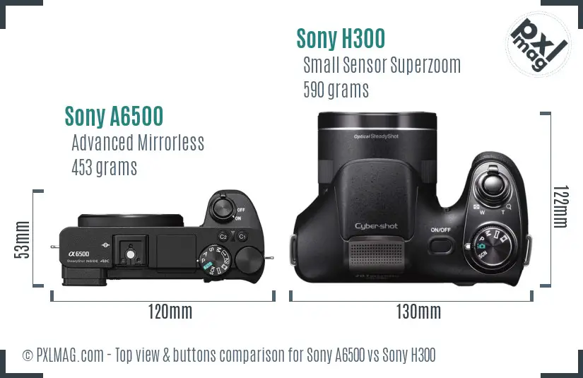 Sony A6500 vs Sony H300 top view buttons comparison