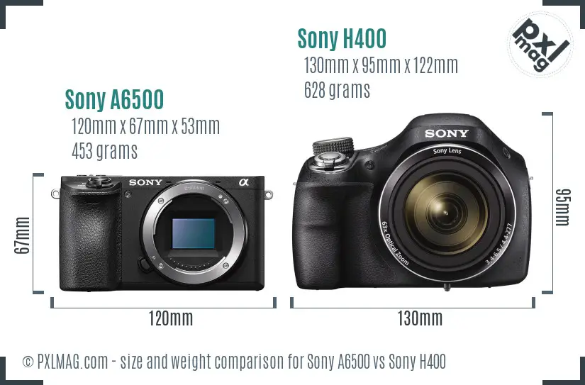 Sony A6500 vs Sony H400 size comparison