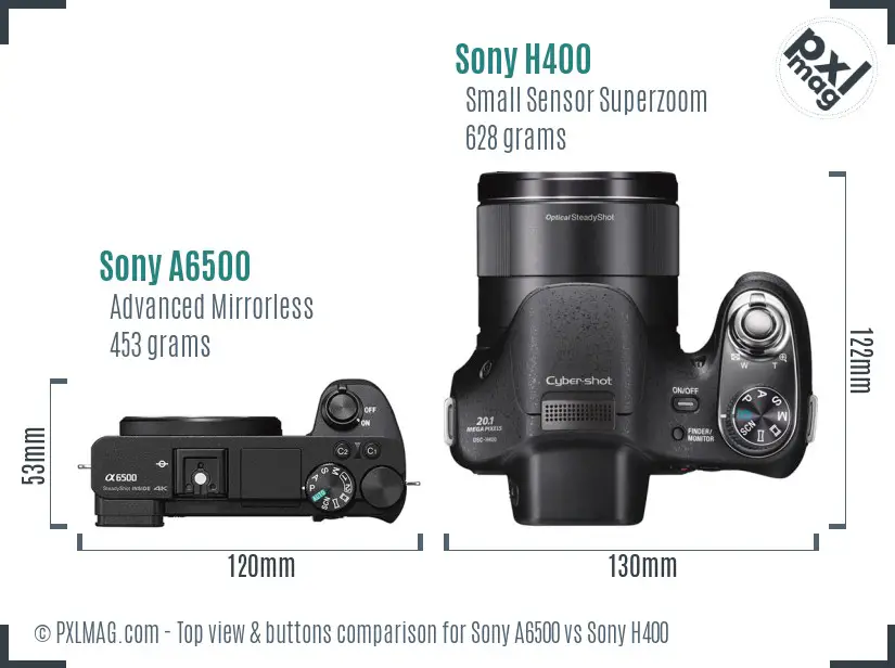 Sony A6500 vs Sony H400 top view buttons comparison