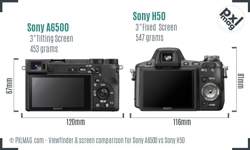 Sony A6500 vs Sony H50 Screen and Viewfinder comparison