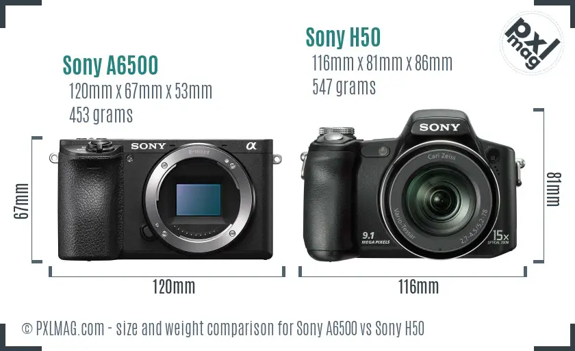 Sony A6500 vs Sony H50 size comparison