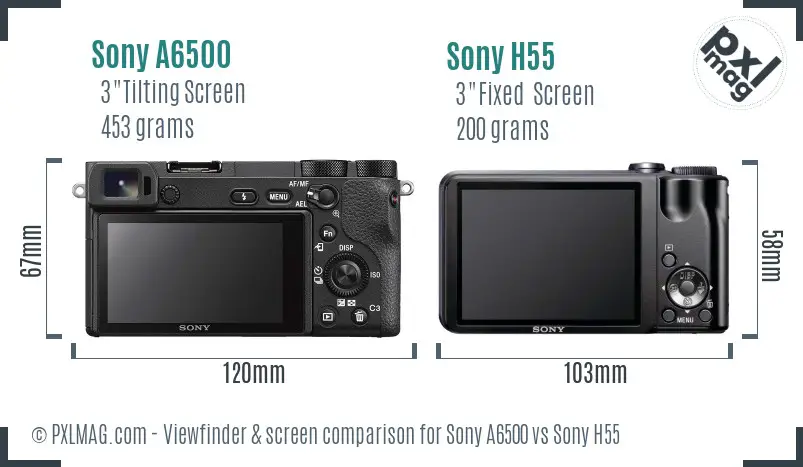 Sony A6500 vs Sony H55 Screen and Viewfinder comparison