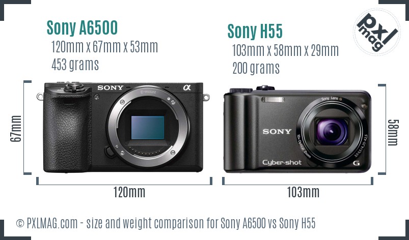 Sony A6500 vs Sony H55 size comparison