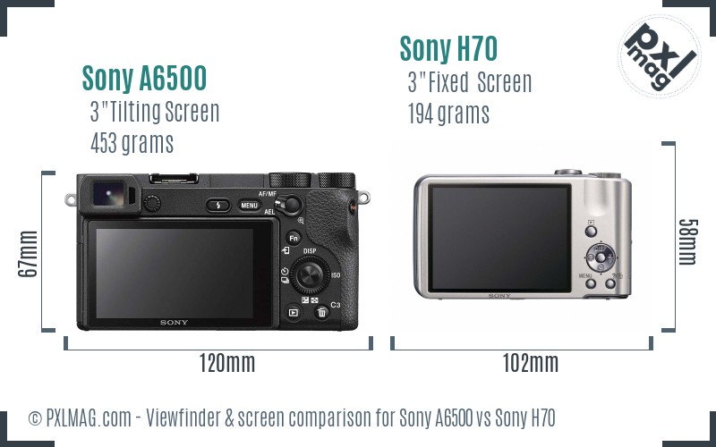 Sony A6500 vs Sony H70 Screen and Viewfinder comparison