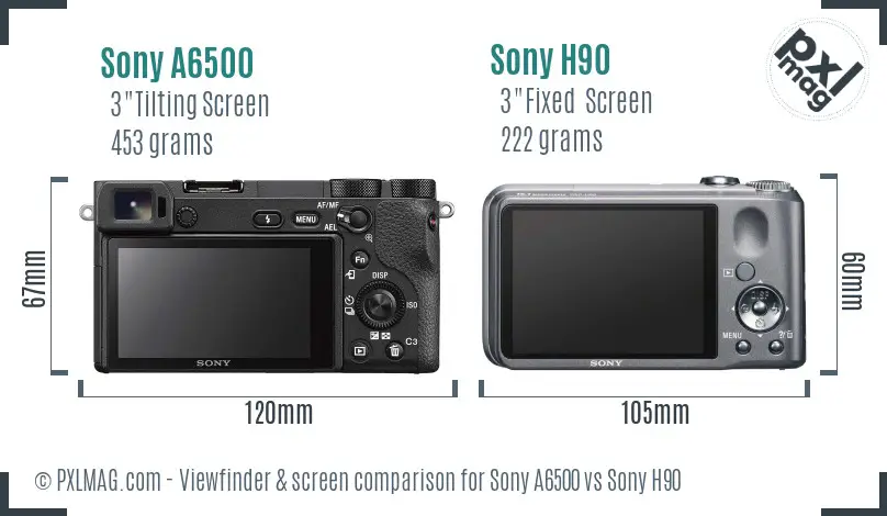 Sony A6500 vs Sony H90 Screen and Viewfinder comparison