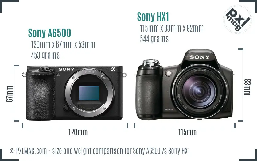 Sony A6500 vs Sony HX1 size comparison