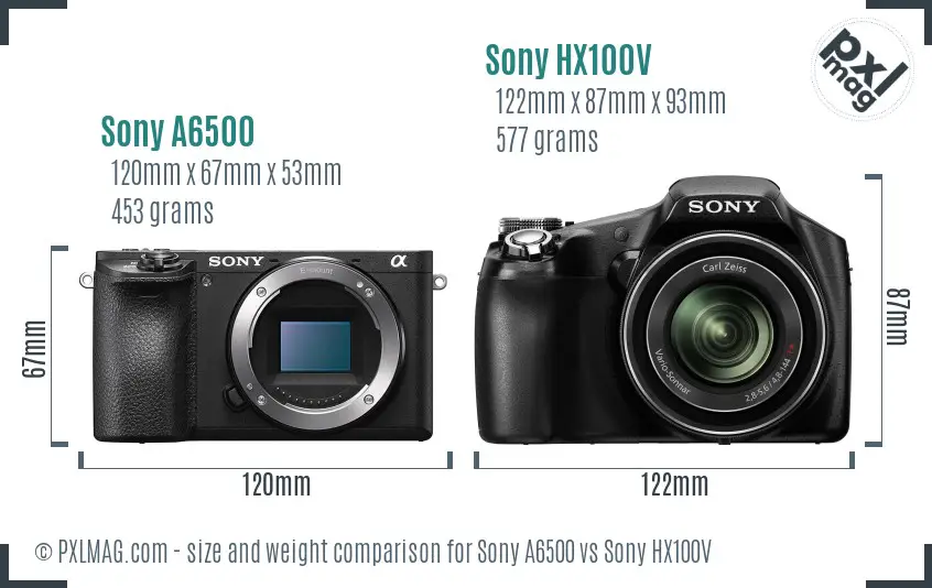 Sony A6500 vs Sony HX100V size comparison