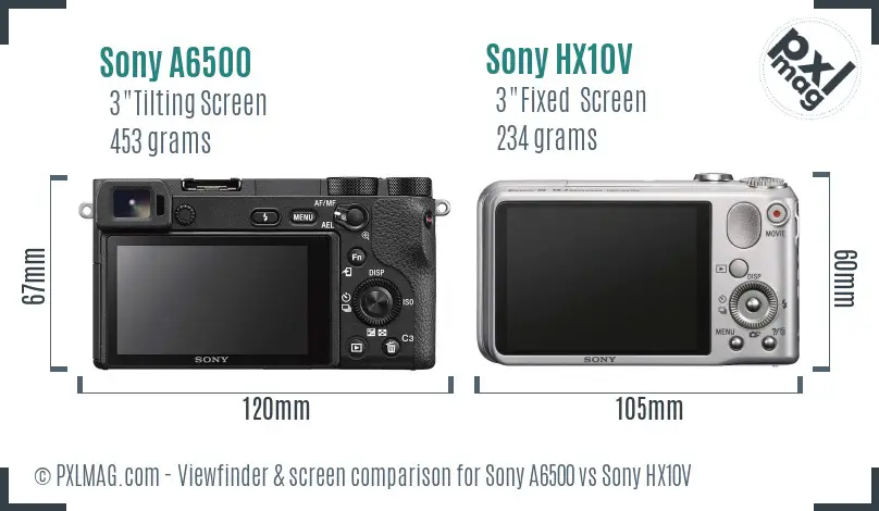 Sony A6500 vs Sony HX10V Screen and Viewfinder comparison