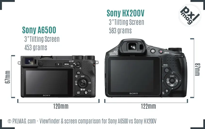 Sony A6500 vs Sony HX200V Screen and Viewfinder comparison