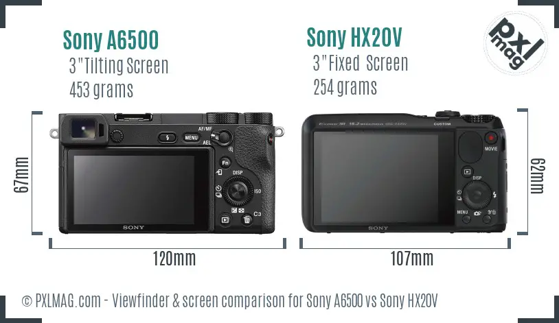 Sony A6500 vs Sony HX20V Screen and Viewfinder comparison