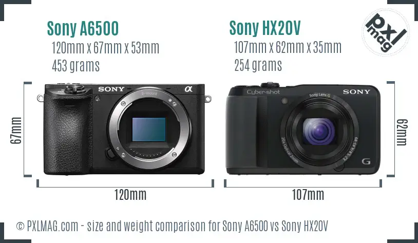 Sony A6500 vs Sony HX20V size comparison