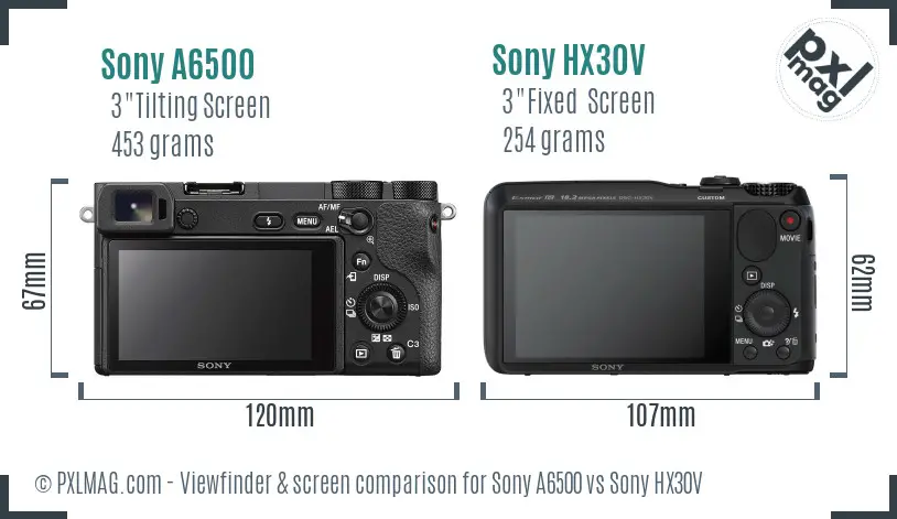 Sony A6500 vs Sony HX30V Screen and Viewfinder comparison