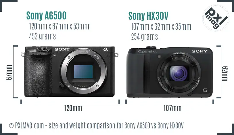 Sony A6500 vs Sony HX30V size comparison