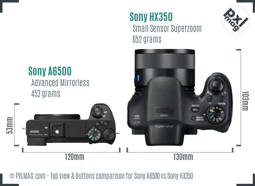 Sony A6500 vs Sony HX350 top view buttons comparison