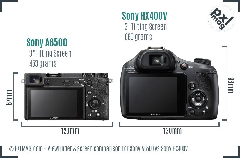 Sony A6500 vs Sony HX400V Screen and Viewfinder comparison