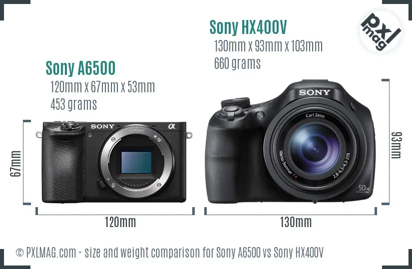 Sony A6500 vs Sony HX400V size comparison