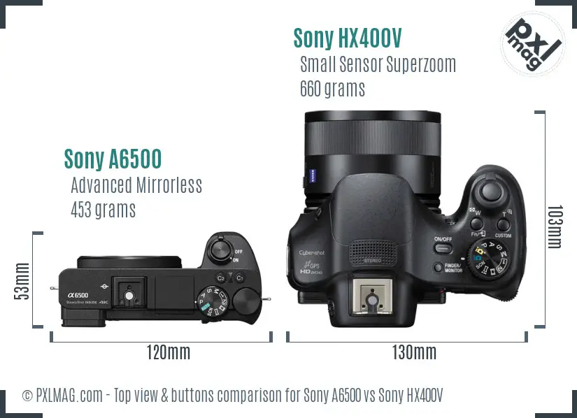 Sony A6500 vs Sony HX400V top view buttons comparison