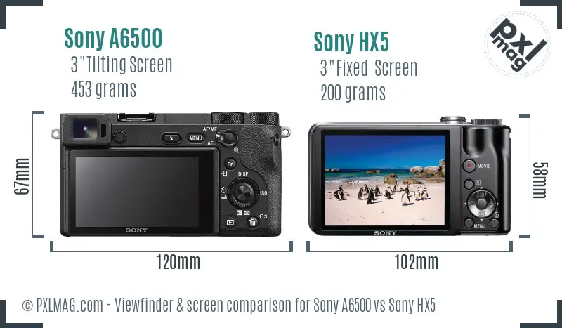 Sony A6500 vs Sony HX5 Screen and Viewfinder comparison