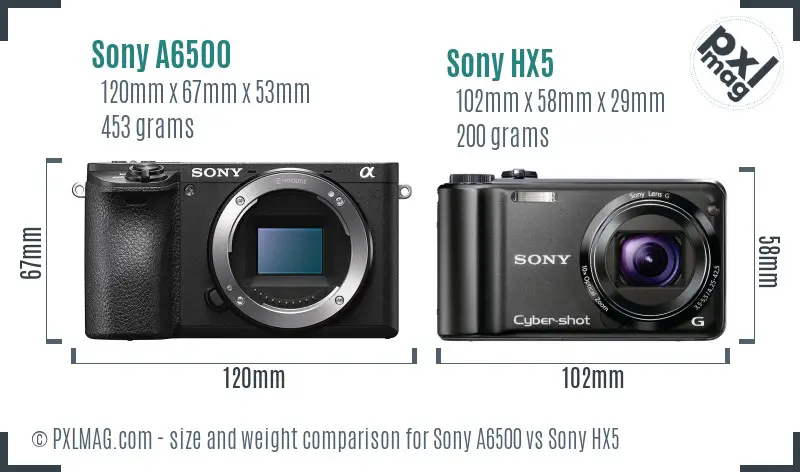 Sony A6500 vs Sony HX5 size comparison