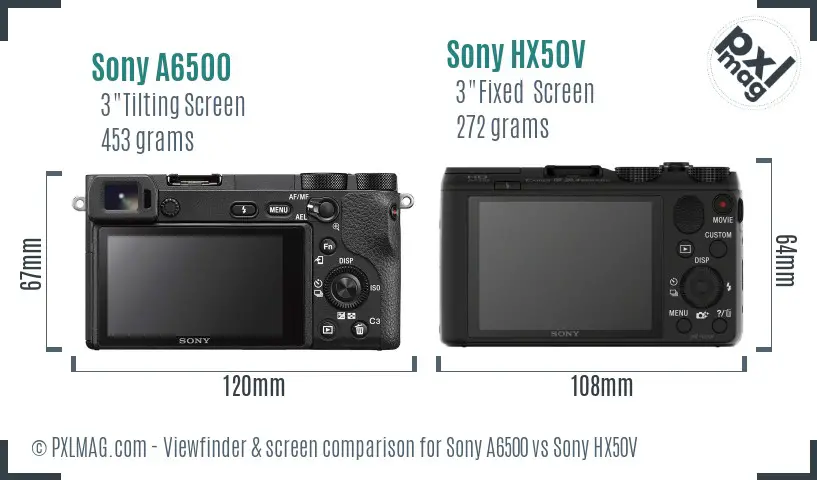 Sony A6500 vs Sony HX50V Screen and Viewfinder comparison