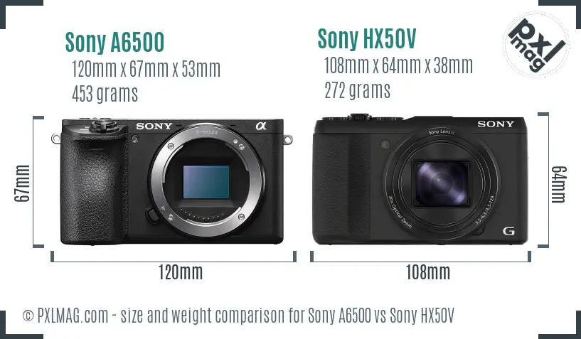 Sony A6500 vs Sony HX50V size comparison