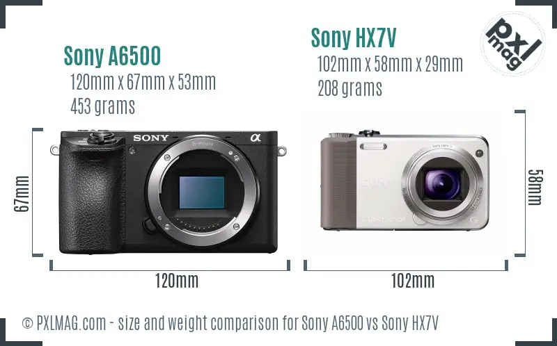 Sony A6500 vs Sony HX7V size comparison