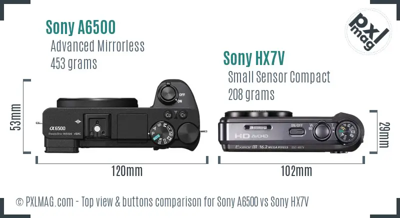 Sony A6500 vs Sony HX7V top view buttons comparison