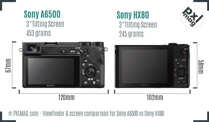 Sony A6500 vs Sony HX80 Screen and Viewfinder comparison