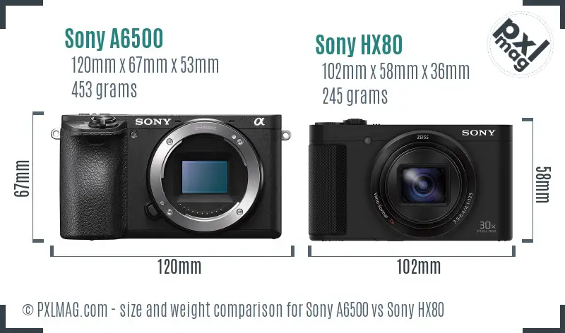 Sony A6500 vs Sony HX80 size comparison